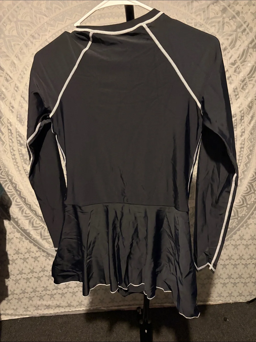 Source Unknown Black Long-Sleeve One-Piece Swim Dress with White Trim - Picture 2 of 7